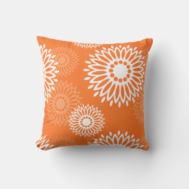 Minimalistiskt Orange Mandala-geometriskt Blommöns Kudde (Framsida)
