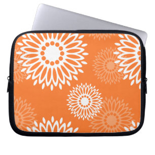 Minimalistiskt Orange Mandala-geometriskt Blommöns Laptop Sleeve