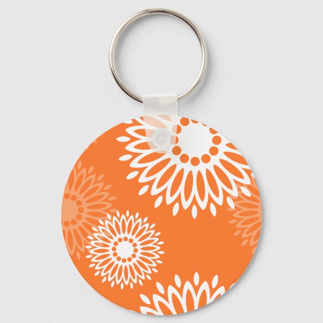 Minimalistiskt Orange Mandala-geometriskt Blommöns Nyckelring (Framsida)