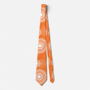 Minimalistiskt Orange Mandala-geometriskt Blommöns Slips
