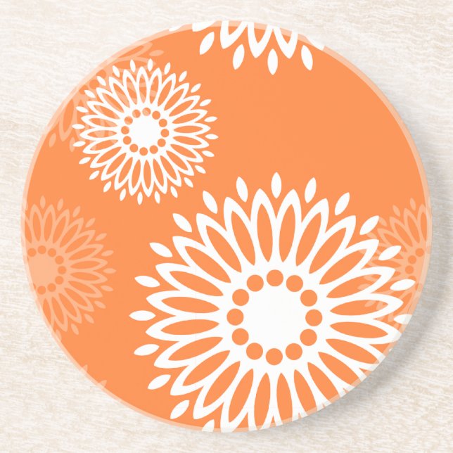 Minimalistiskt Orange Mandala-geometriskt Blommöns Underlägg (Framsidan)