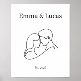 Minimalistiskt par Linje Konst Anpassade Namn Poster