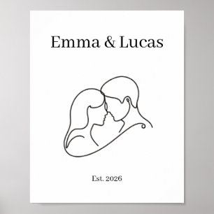 Minimalistiskt par Linje Konst Anpassade Namn Poster