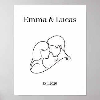 Minimalistiskt par Linje Konst Anpassade Namn Poster