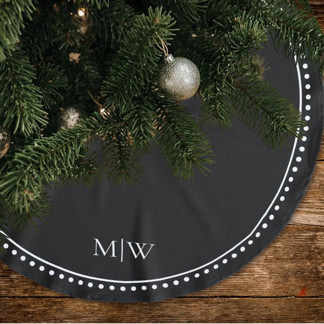 Minimalistiskt Par Monogram Black Helgdag Julgransmatta Borstad Polyester (Skapare uppladdad)