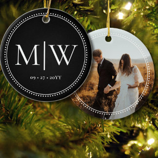 Minimalistiskt par monogram fotosvart Helgdag Julgransprydnad Keramik