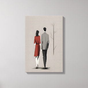 Minimalistiskt par som går samman Modern Line Art Canvastryck