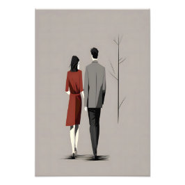 Minimalistiskt par som går samman Modern Line Art Fototryck
