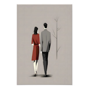 Minimalistiskt par som går samman Modern Line Art Fototryck