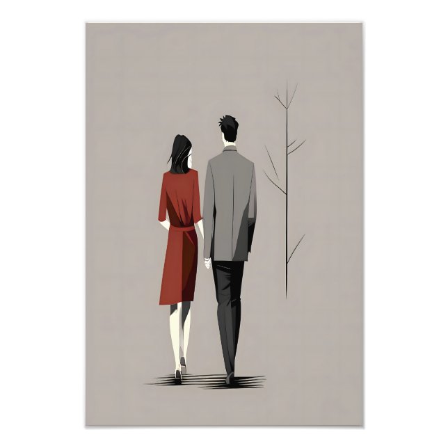 Minimalistiskt par som går samman Modern Line Art Fototryck (Framsidan)