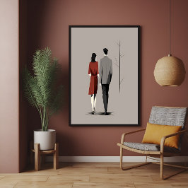 Minimalistiskt par som går samman Modern Line Art Poster