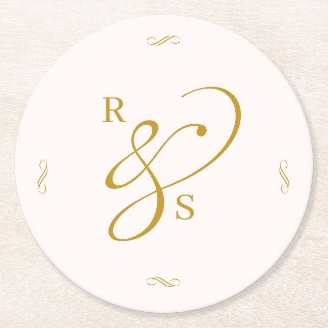 Minimalistiskt Parmonogram Underlägg Papper Rund (Framsidan)