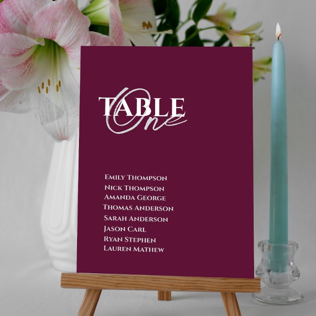 Minimalistiskt passagerardiagram för säten Vin Fär (Minimalist Wine Color Wedding Table Seating Chart)