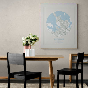 Minimalistiskt Pastel Blue Karta Art Reykjavik-Isl Poster