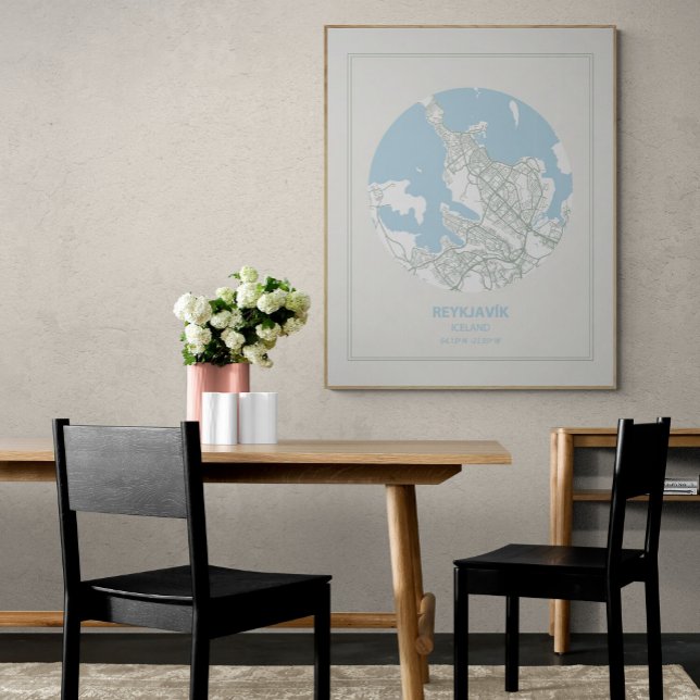 Minimalistiskt Pastel Blue Karta Art Reykjavik-Isl Poster (Skapare uppladdad)