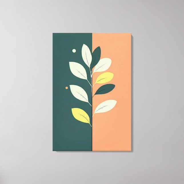 Minimalistiskt Pastel Lövs Gren Wrapped Canvas (Framsida)