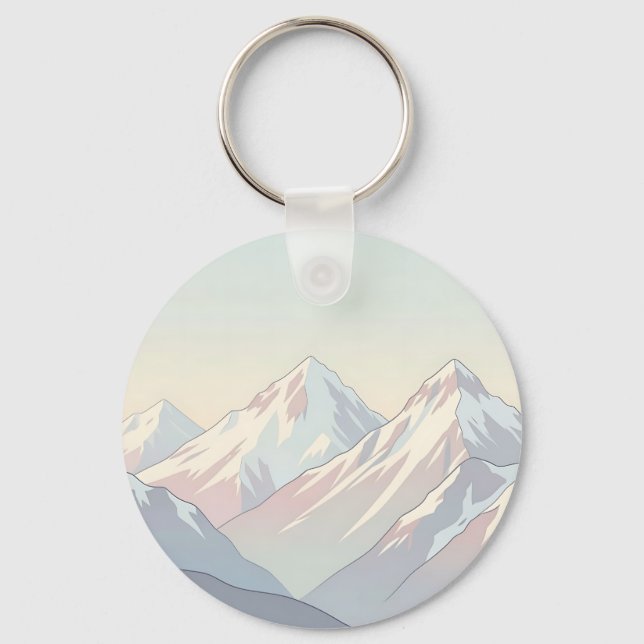 Minimalistiskt pastellfärgat bergslandskap nyckelring (Framsida)