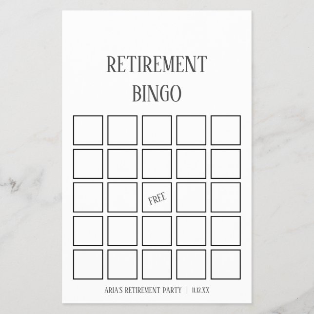 Minimalistiskt Pension-bingokort Flygblad (Framsidan)
