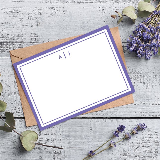 Minimalistiskt Periwinkle 2 Gräns Monogram Anteckningskort (Skapare uppladdad)