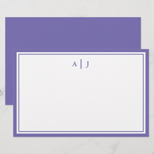 Minimalistiskt Periwinkle 2 Gräns Monogram Brevpapper (Fram/baksida)