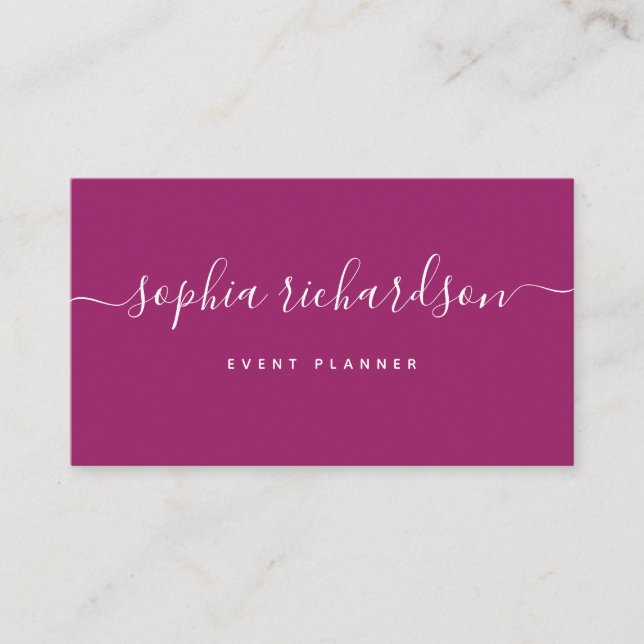 Minimalistiskt plan | Orchid Magenta Script Visitkort (Framsida)