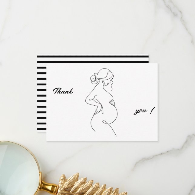Minimalistiskt plattkort för linjekonst-Gravid för Tack Kort (Fram/Back In Situ)