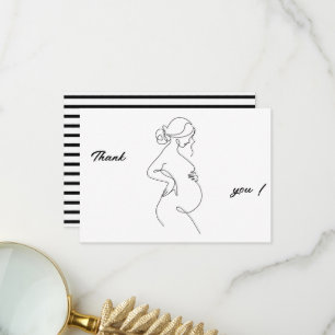 Minimalistiskt plattkort för linjekonst-Gravid för Tack Kort