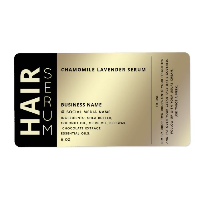 Minimalistiskt professionell svart guld hårserum fraktsedel (Framsidan)