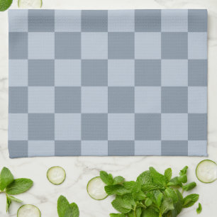 Minimalistiskt pudrat blåa schackbrädemönster kökshandduk