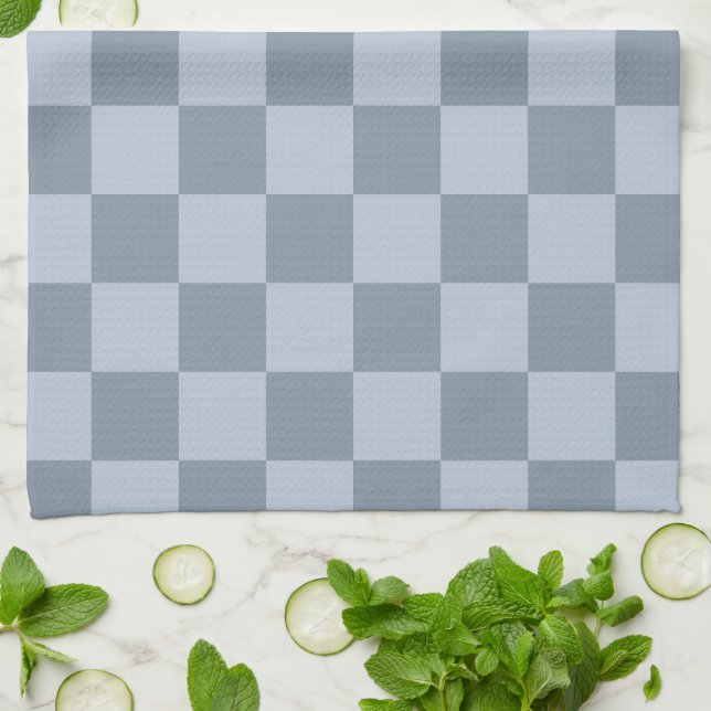 Minimalistiskt pudrat blåa schackbrädemönster kökshandduk (Vikta)