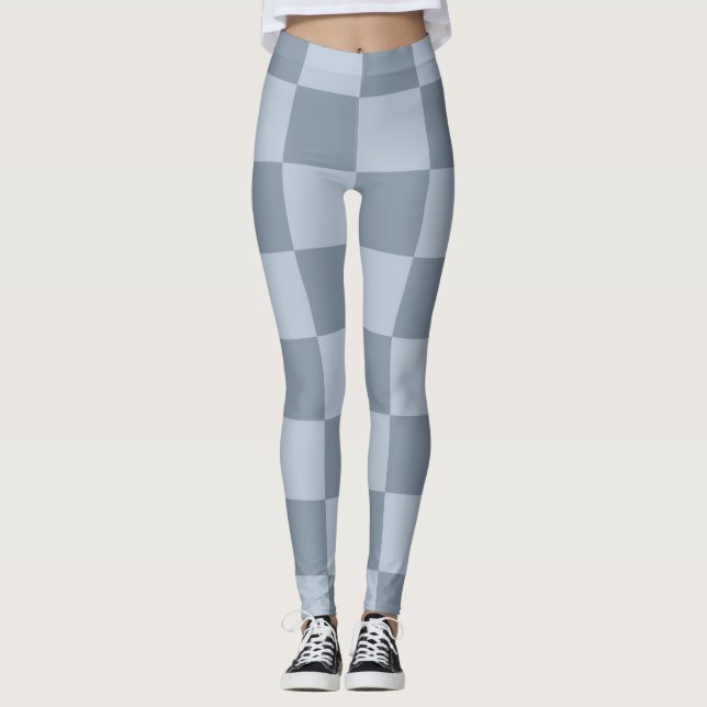 Minimalistiskt pudrat blåa schackbrädemönster leggings (Framsida)
