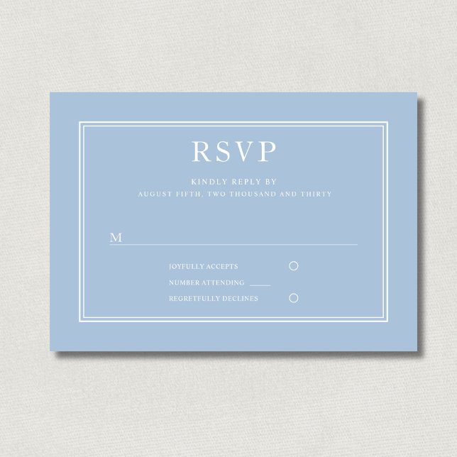 Minimalistiskt pulverblått Bröllop OSA Kort (Minimalist Powder Blue Wedding RSVP Card)