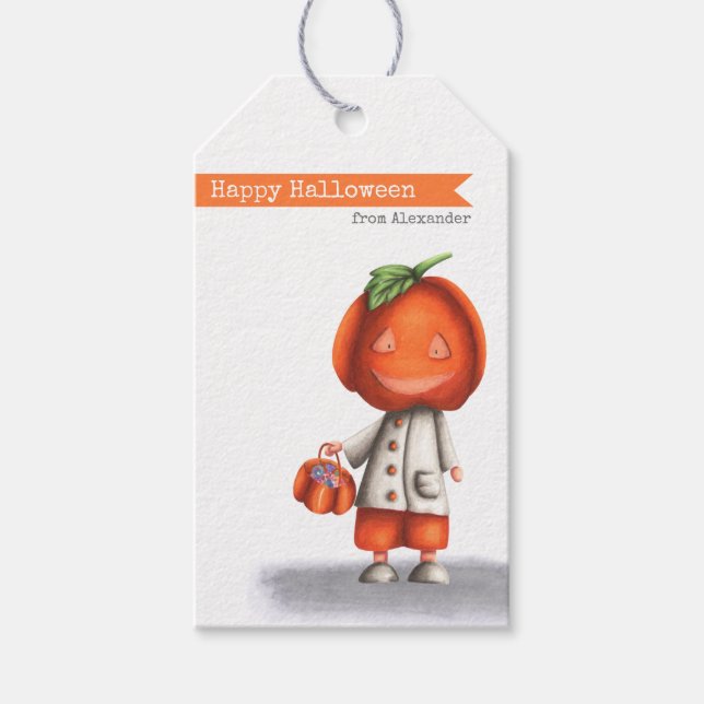 Minimalistiskt Pumpkin Head Happy halloween Kids T Presentetikett (Framsidan)