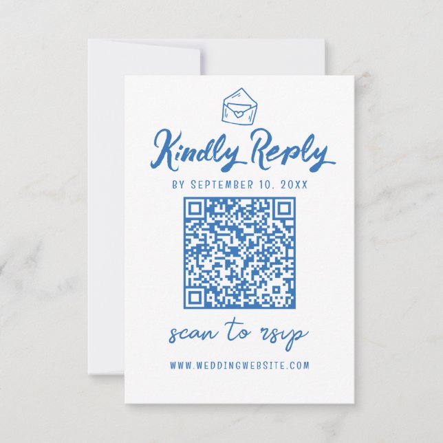Minimalistiskt QR-kodblått kuvert Bröllop OSA Kort (Framsida)