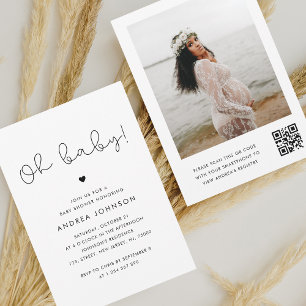 Minimalistiskt QR-kodfoto för spädbarn i Cute-skri Inbjudningar