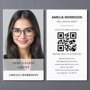 Minimalistiskt QR-kodsfoto för äkta Gods Agent Visitkort