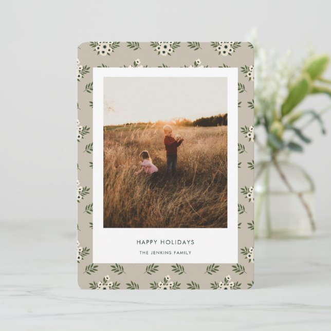 Minimalistiskt Ram-julkort för Blommönster Julkort (Stående Fram)