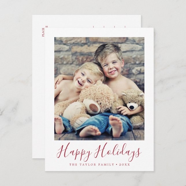 Minimalistiskt Red Glad helg Porträtt-foto (Fram/baksida)