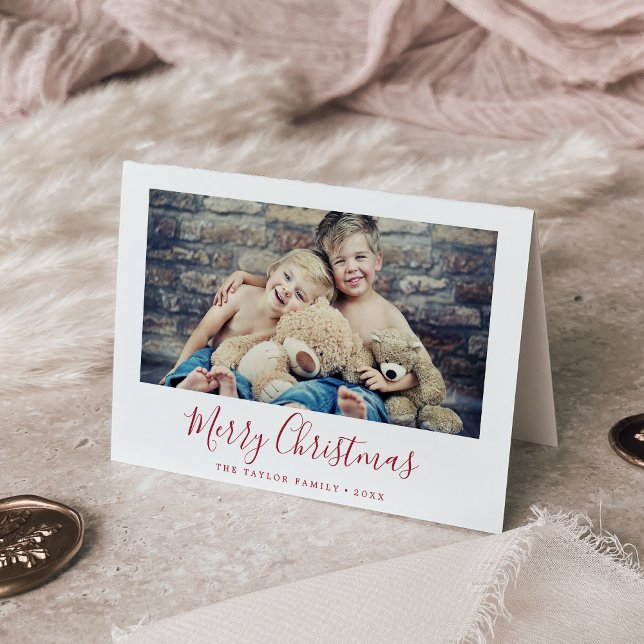 Minimalistiskt Red God jul Ligcape Photo Helgkort (Skapare uppladdad)