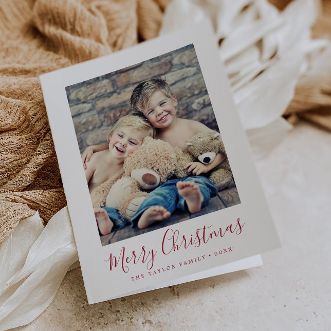 Minimalistiskt Red God jul Porträtt-foto Helgkort (Skapare uppladdad)