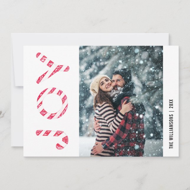 Minimalistiskt Red White Rand Candy cane Joy Photo Julkort (Framsida)