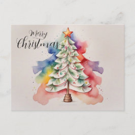 Minimalistiskt regnbåge, vattenfärg Julgran Helg Vykort