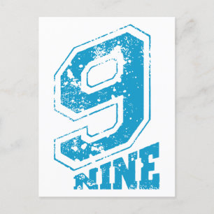 Minimalistiskt Retro Typography-blånummer nio Helg Vykort