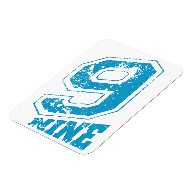 Minimalistiskt Retro Typography-blånummer nio Magnet (Vänstra Sidan)