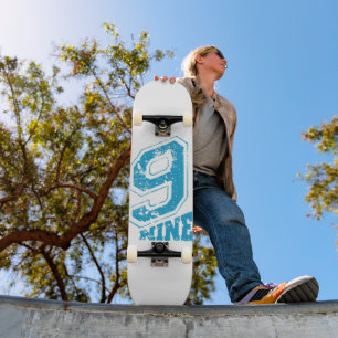 Minimalistiskt Retro Typography-blånummer nio Mini Skateboard Bräda 18,5 Cm