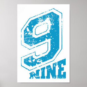 Minimalistiskt Retro Typography-blånummer nio Poster