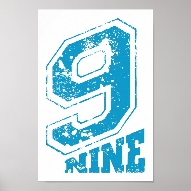 Minimalistiskt Retro Typography-blånummer nio Poster (Framsidan)
