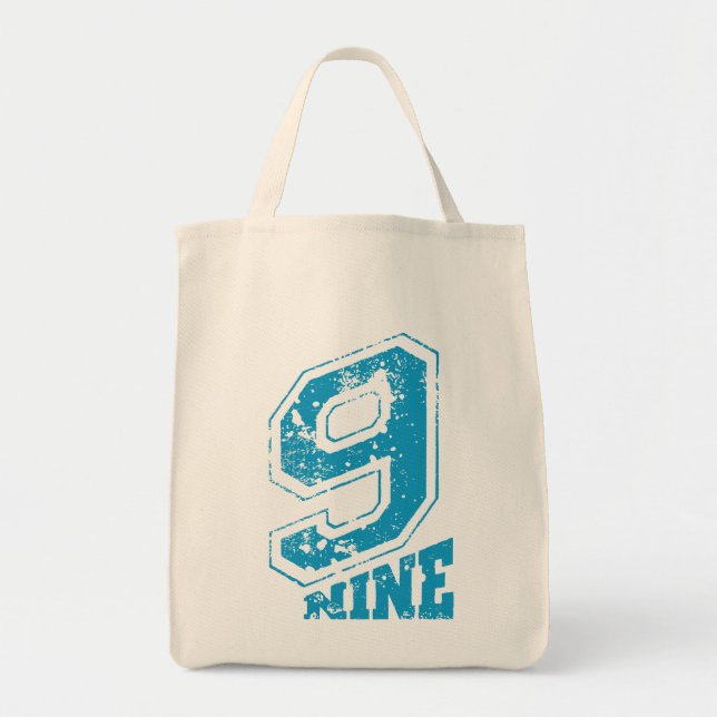 Minimalistiskt Retro Typography-blånummer nio Tygkasse (Framsidan)