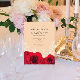 Minimalistiskt Röd ros på inbjudan till Cream Färg