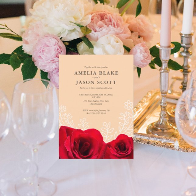 Minimalistiskt Röd ros på inbjudan till Cream Färg (Skapare uppladdad)